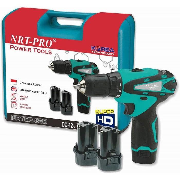 NRT PRO DC 330HD Mesin Bor Cordless Obeng Baterai Cas 12v Bor Portable