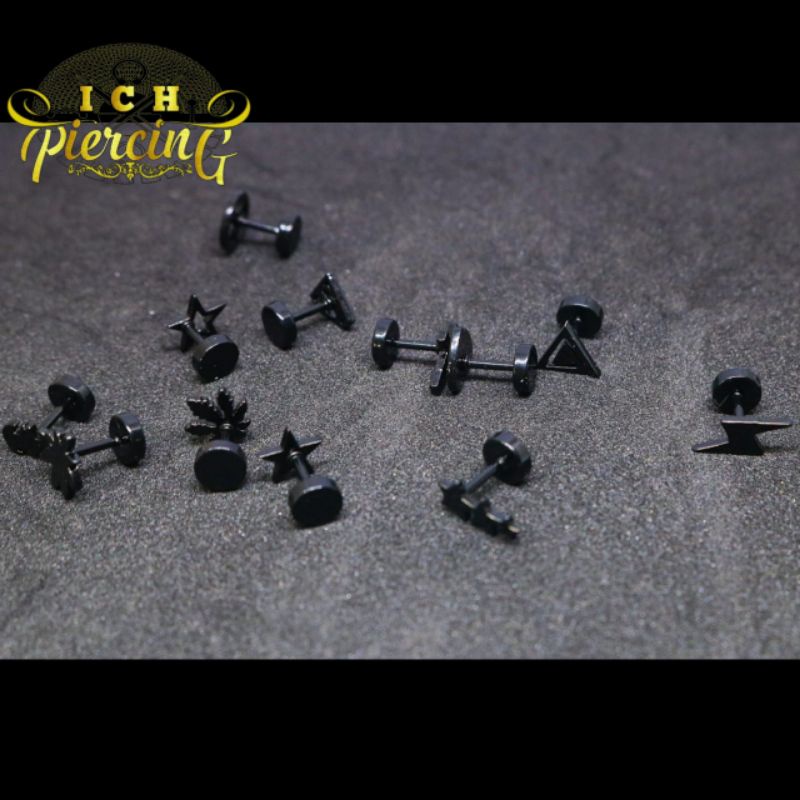 Anting Roda Titanium hitam Pria Wanita 12 variasi anting Batman/ anting Superman / anting bintang / anting salib / anting love / anting ganjja