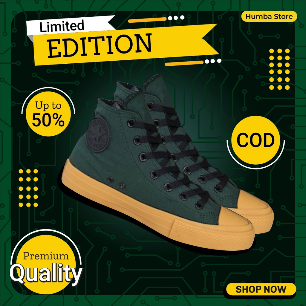 Sepatu Converse All Star CT High Warna Hijau Army Gumb Pria wanita Sepatu Sekolah Converse Army Sepa
