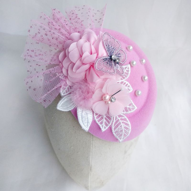 Topi Pesta Bayi MICHIKO PINK Newborn Hat Headband Bandana Bando Baby