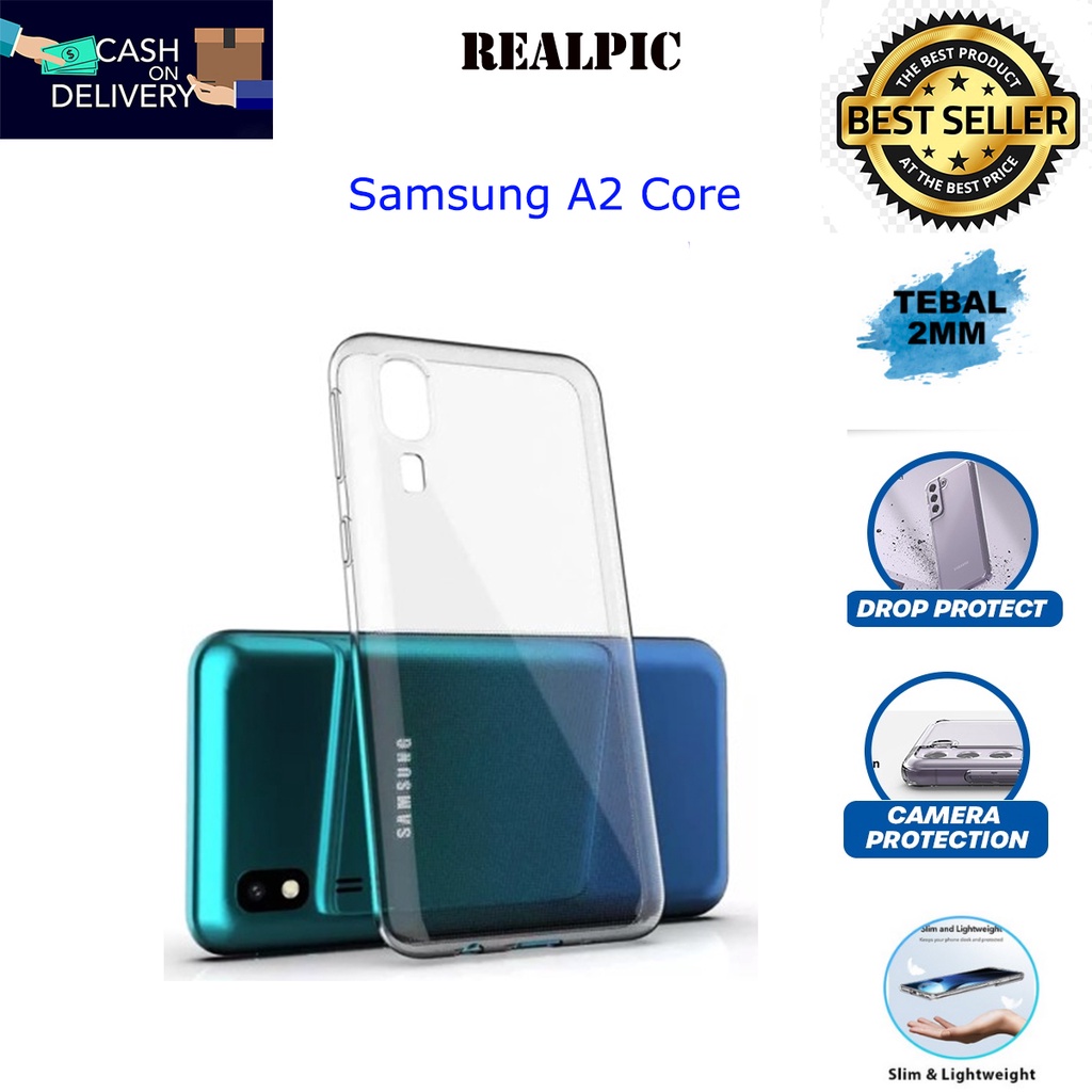 Case Samsung Galaxy A2 Core Casing Clear HD KETEBALAN 2MM BENING TRANSPARAN TPU Premium Softcase