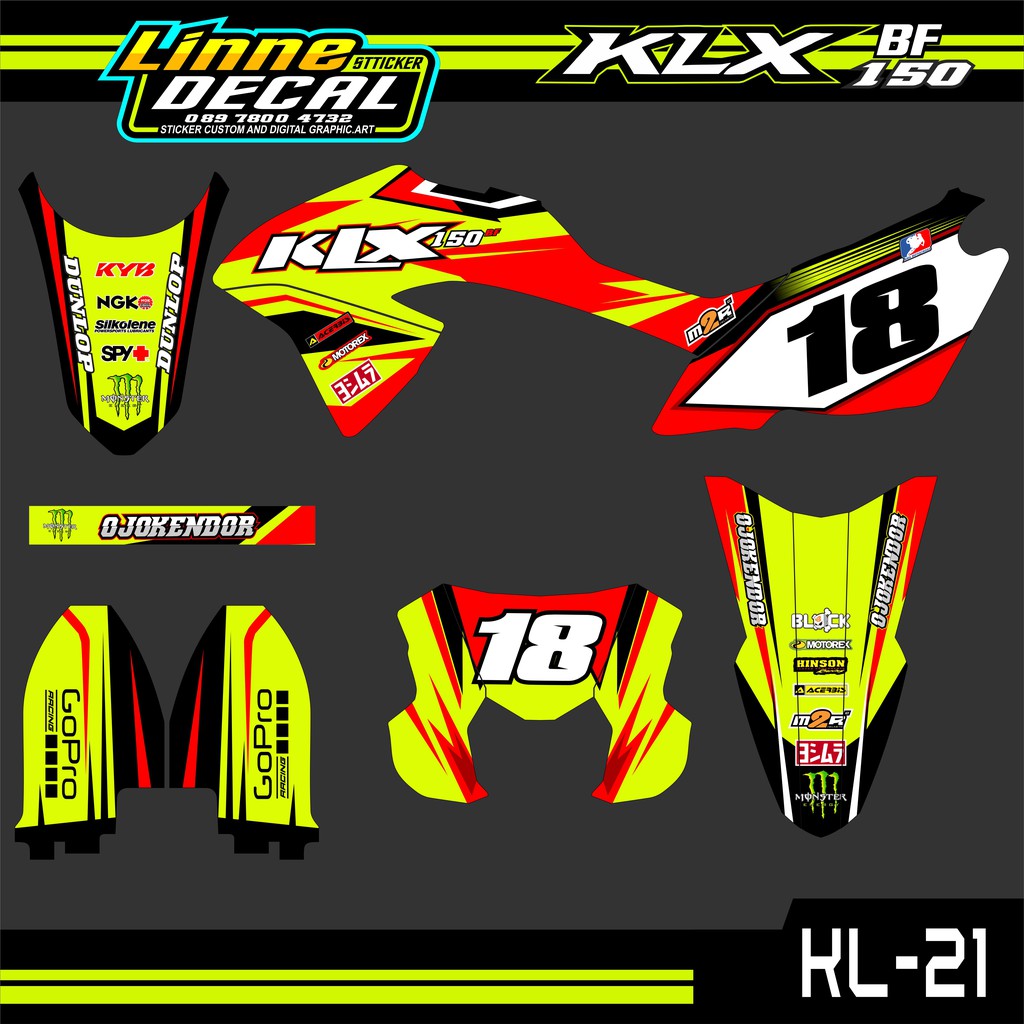 Decal Sticker KLX 150 Bf hitam stabilo- Dekal stiker klx bf 150-striping klx 21