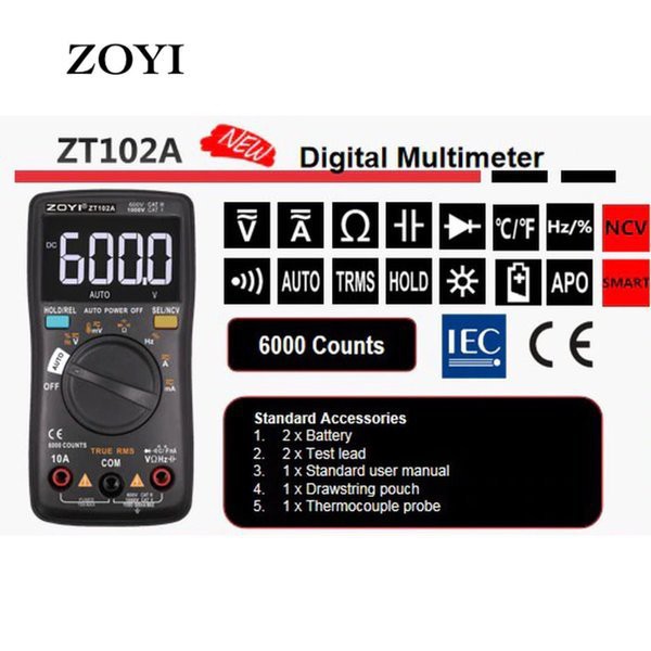 Penawaran Spesial ZOYI ZT102A Smart Digital Multitester Auto Range Ncv Suhu Tester Meter terbaik