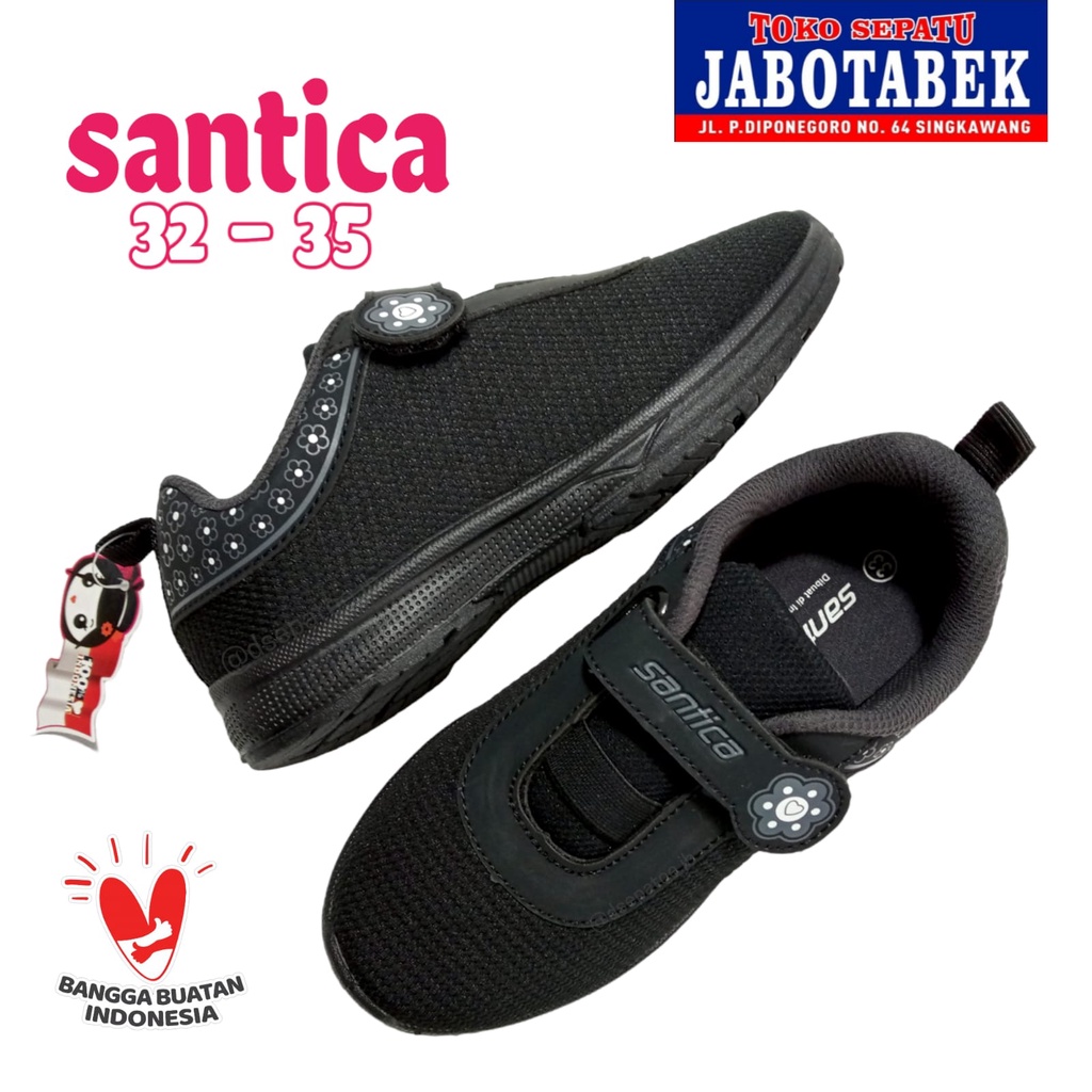 [COD] Sepatu sekolah anak cewek perekat 1 tempel velcro SANTICA size 32-35 warna hitam Sepatu kain a