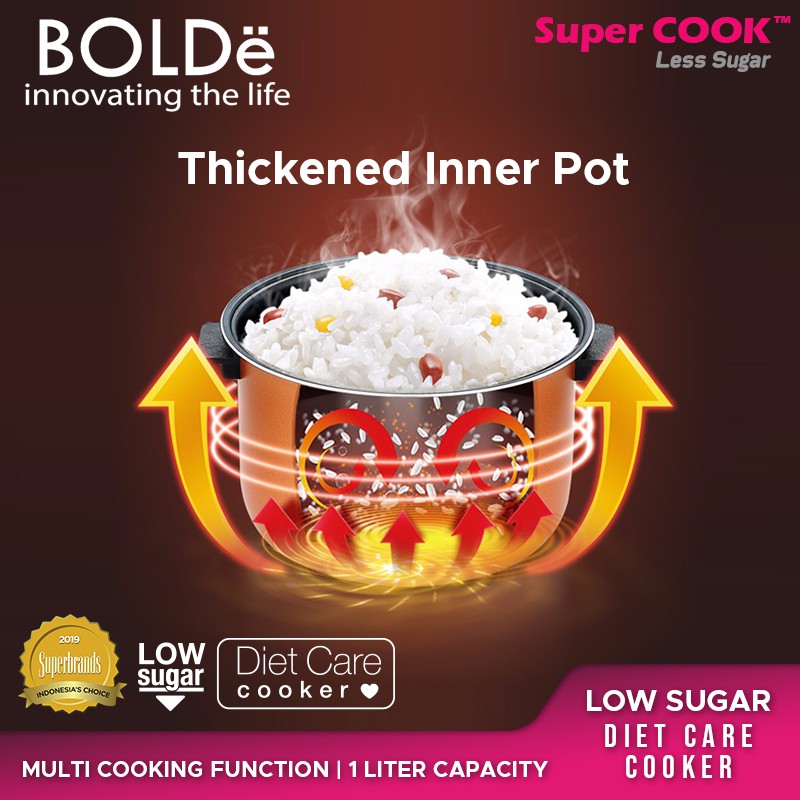 BOLDe Super COOK Less Sugar Rice Cooker 1 Liter Low Carbo 400 Watt