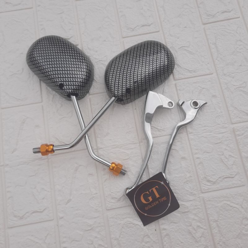 Spion Mio Karbon Chrome + Handle Rem Mio Crome Paket Yamaha Matic Mio