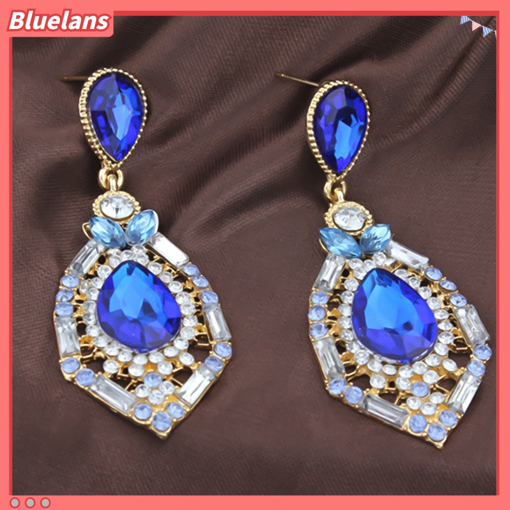 Bluelans Women Earrings Teardrop Shape Big Drop Dangle Zinc Alloy Rhinestone Earrings Jewelry