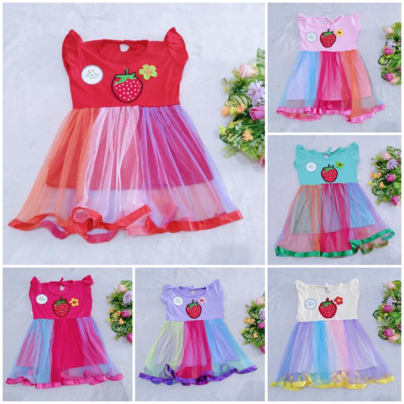 DRESS ANAK PEREMPUAN/DRESS STROWBERY USIA 2-3 TH