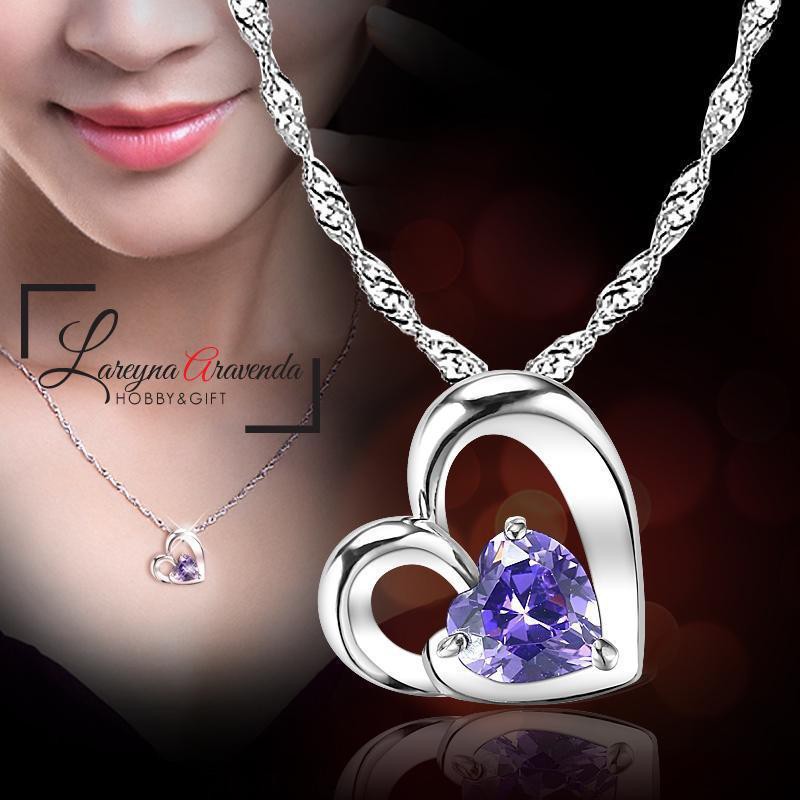 Kalung Titanium Liontin Wanita Model Love Kristal Crystal KL037