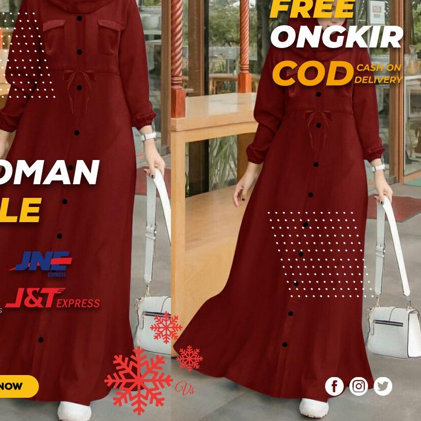 ♟ [BISA ] DRESS GAMIS DRES MAXI CEWEK WANITA PEREMPUAN WARNA MAROON MERAH TUA HARGA MURAH ➺
