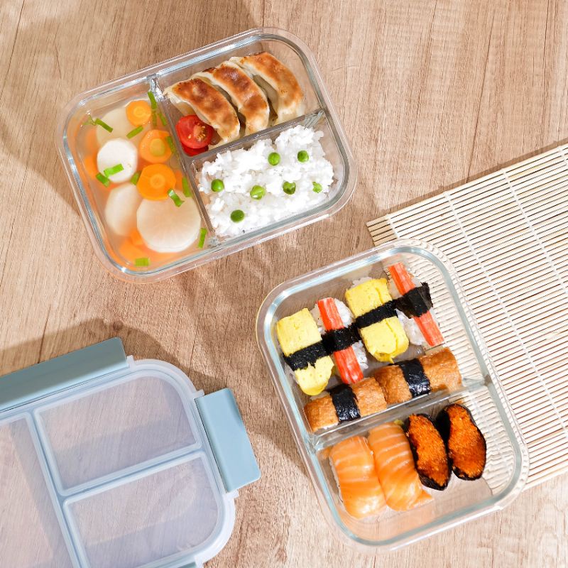 Little Dimple / Littledimple Split Lunch Box 2 grid / 3 grid / mixed grid / Kotak Bekal Bontot Makan Anak Kaca