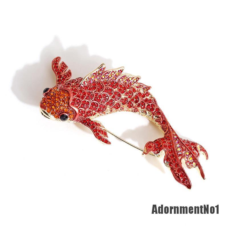 (Adornmentno1) Bros / Pin Vintage Bentuk Ikan Merah Aksen Kristal Untuk Perhiasan Wanita