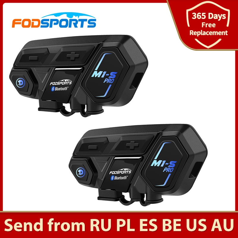Fodsports 2 Pcs M1-S Pro Motorcycle Helmet Intercom 8 Rider Helmet Bluetooth Headset Waterproof Inte