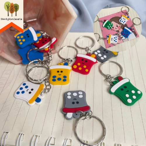 Gantungan Kunci Boba Gepeng Bentuk Minuman Lucu Keychain Milk Tea Kado Unik Alat Tulis Aksesoris Tas