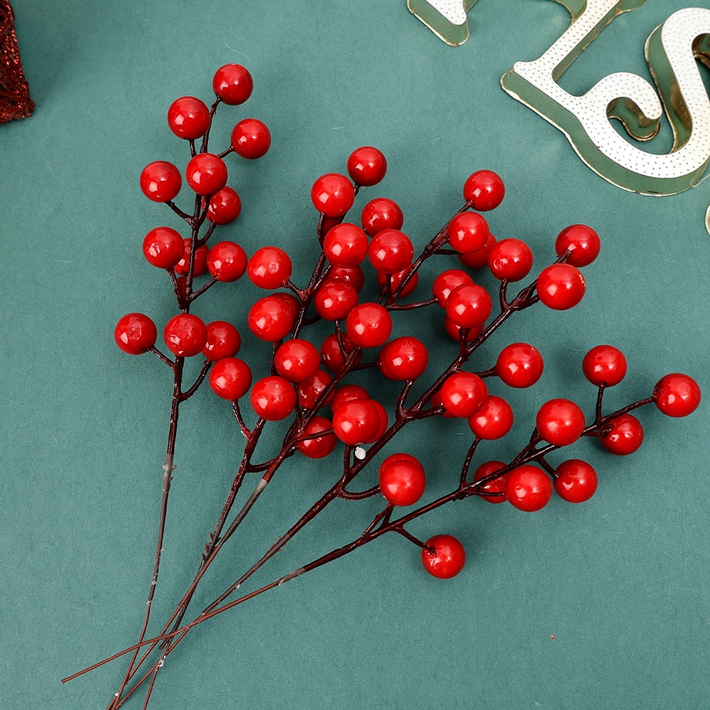 Desktop Decorative Flowers Christmas New Year Decoration Accessories Artificial 12-headed Red Berry DIY Garland Berry Arrangement Christmas Tree Red Berry Decoration 5Pcs