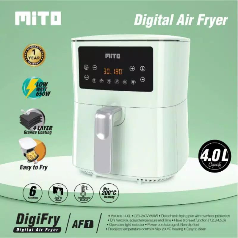 Digital Air Fryer Mito Mitochiba - Mito Air Fryer Digital 4 Liter Low Watt