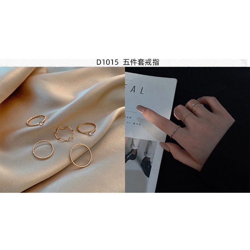 Jepang dan Korea berlian kupu-kupu adjustable set cincin kepribadian sederhana geometris Eropa dan A