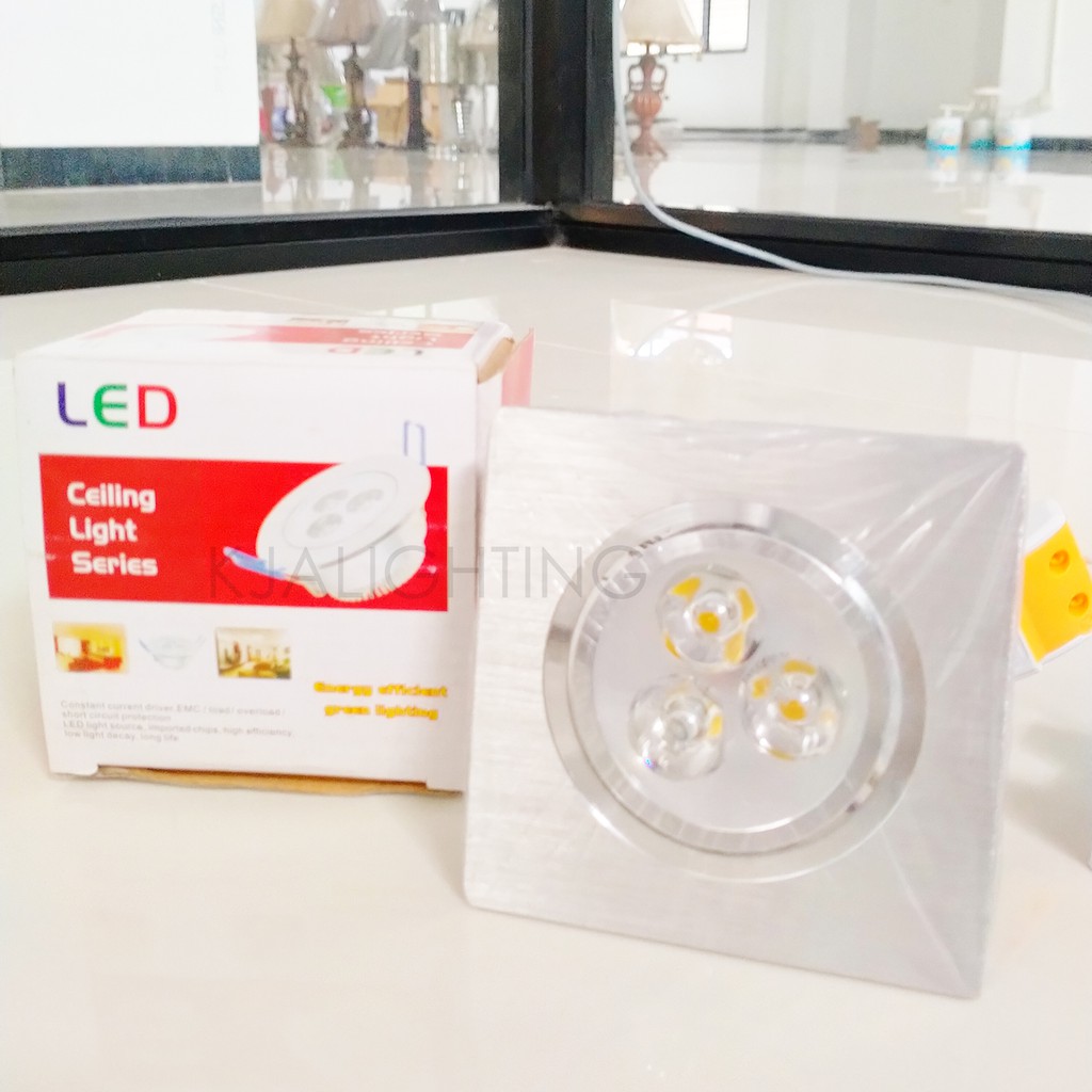 Lampu Downlight LED 3 Mata 3Watt Kuning Spot Sorot -Body Silver