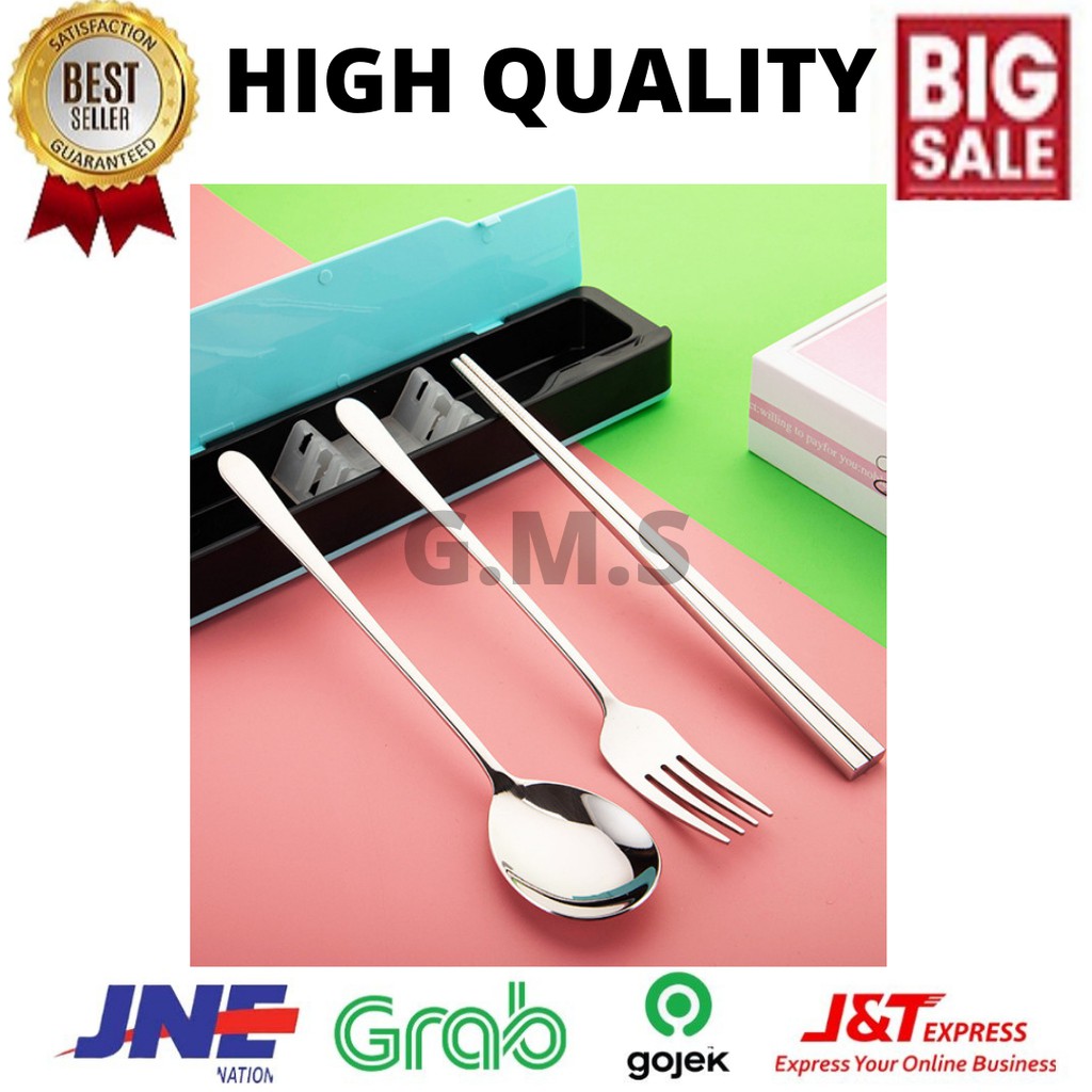 ALAT MAKAN CUTLERY SET DAN BOX TRAVEL SUJEO SET KOREA SENDOK GARPU SUMPIT BAHAN  SUS304