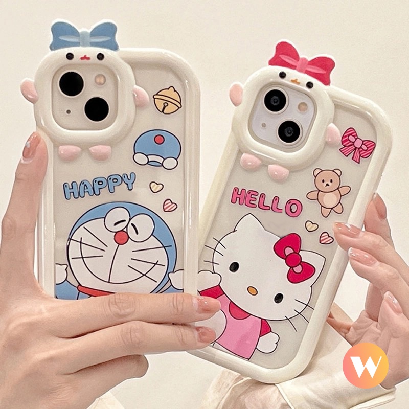 Soft Case Bumper Motif Kartun Doraemon Hello Kitty 3D Untuk iPhone 13 11 12 Pro MAX 6 6S 7 8 Plus XR X XS MAX SE