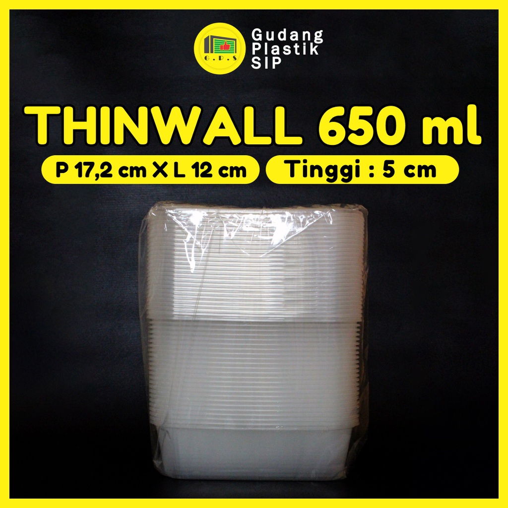 THINWALL RECTANGLE 650 ML + TUTUP / KOTAK MAKANAN PLASTIK ISI 25