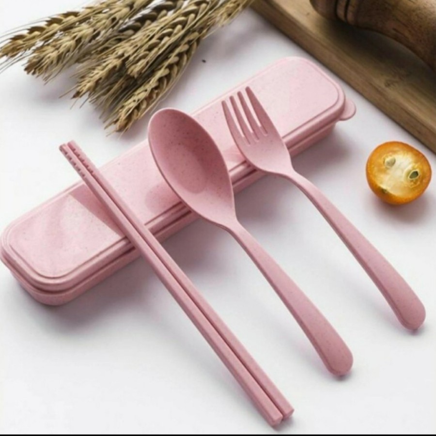 EM Sendok Garpu Sumpit Set Jerami set