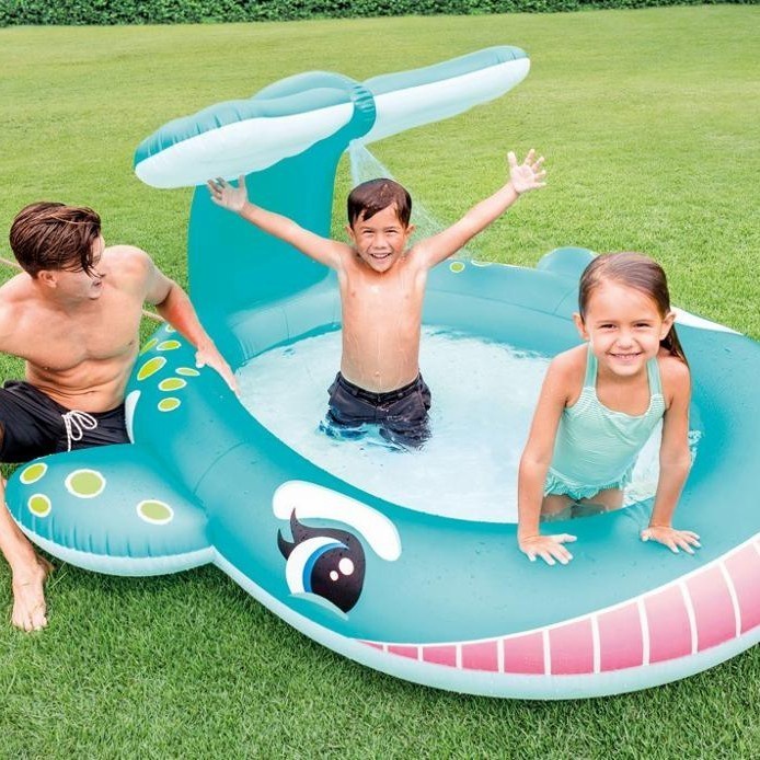 INTEX 57440 WHALE SPRAY POOL 201X196X91CM KOLAM RENANG KARET ANAK