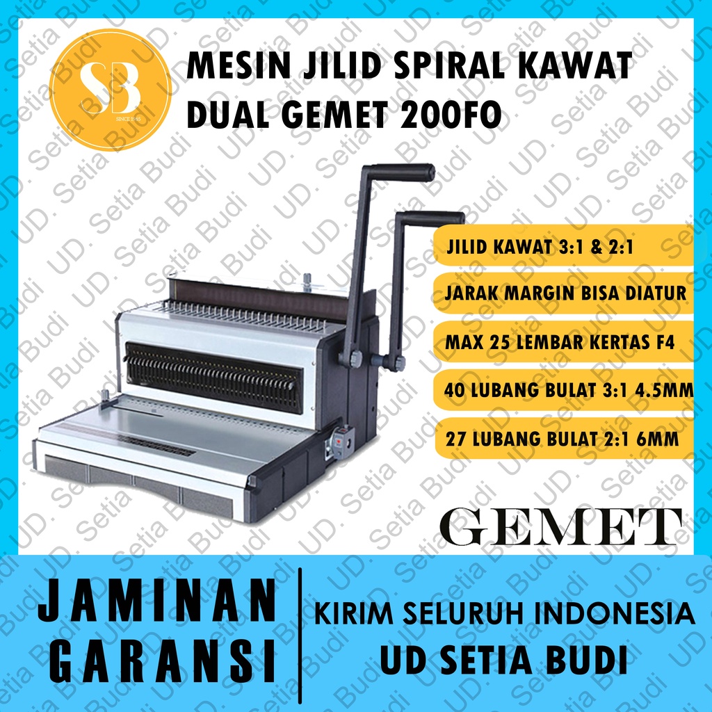 Mesin Jilid Spiral Kawat 2:1 dan 3:1 GEMET 200FO Asli dan Bergaransi