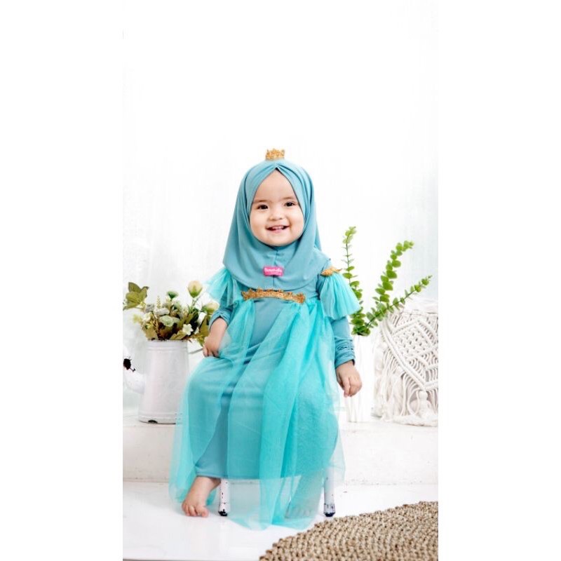 Gamis Queen set hijab Dress anak / gamis anak / baju muslim anak / gamis queen tutu anak rumah ara / gamis frozen