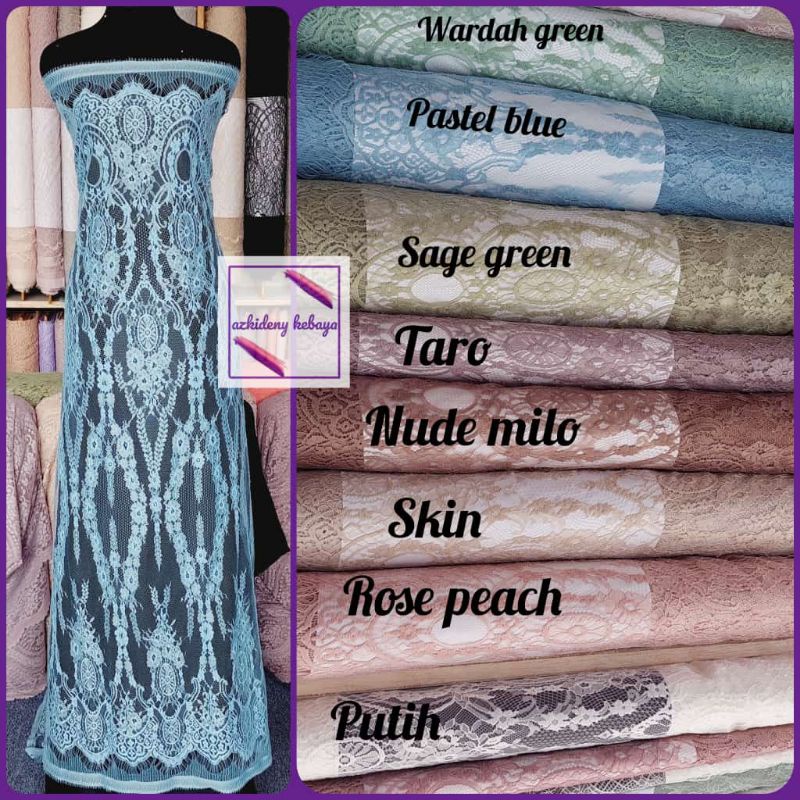 kain kebaya brokat chantily isi 2,5 m , brukat chantily 3d