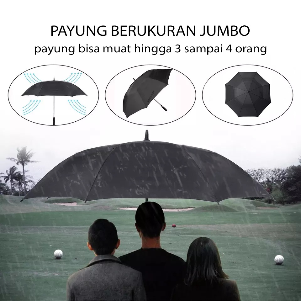 Payung Besar Golf Jumbo Mewah Polos Rangka Fiber Anti UV Otomatis HUGO