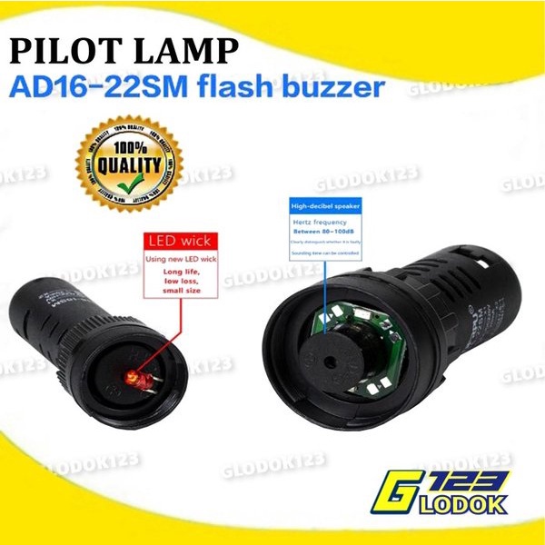 Pilot Lamp Buzzer LED 22mm AC220V Dengan Suara Alarm AD16-22SM