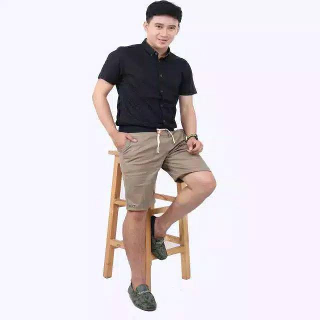 Celana Pendek Pria Cowok Dewasa Polos Distro Surfing Chino Karet Pinggang Kolor Chinos Katun twill