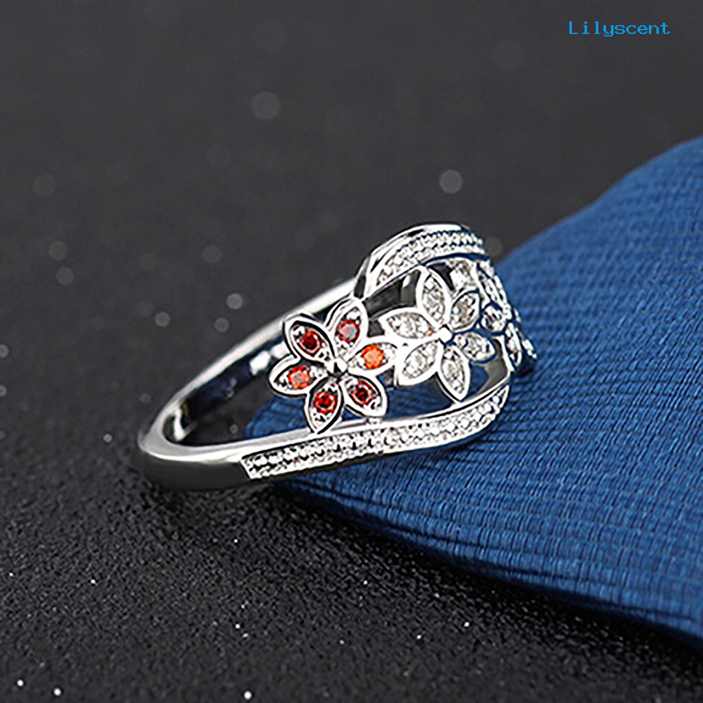 Ls Cincin Wanita Lapis Silver Desain Bunga Hias Cubic Zirconia Berkilau Untuk Pernikahan