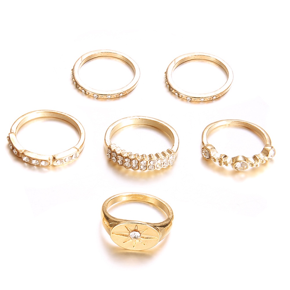 Hu Hu Hu Hu Hu Alat Bantu Pasang Kacamata♡ 6pcs / Set Cincin Wanita Bentuk Matahari Aksen Berlian Imitasi Untuk Pesta