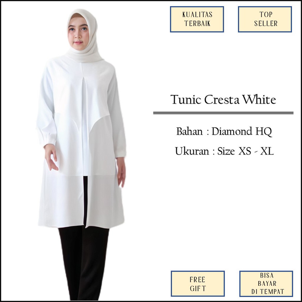 Baju Atasan Tunik Tunic Putih Tulang Broken White Bahan Diamond Polos Model Layer Size XS XL M1141