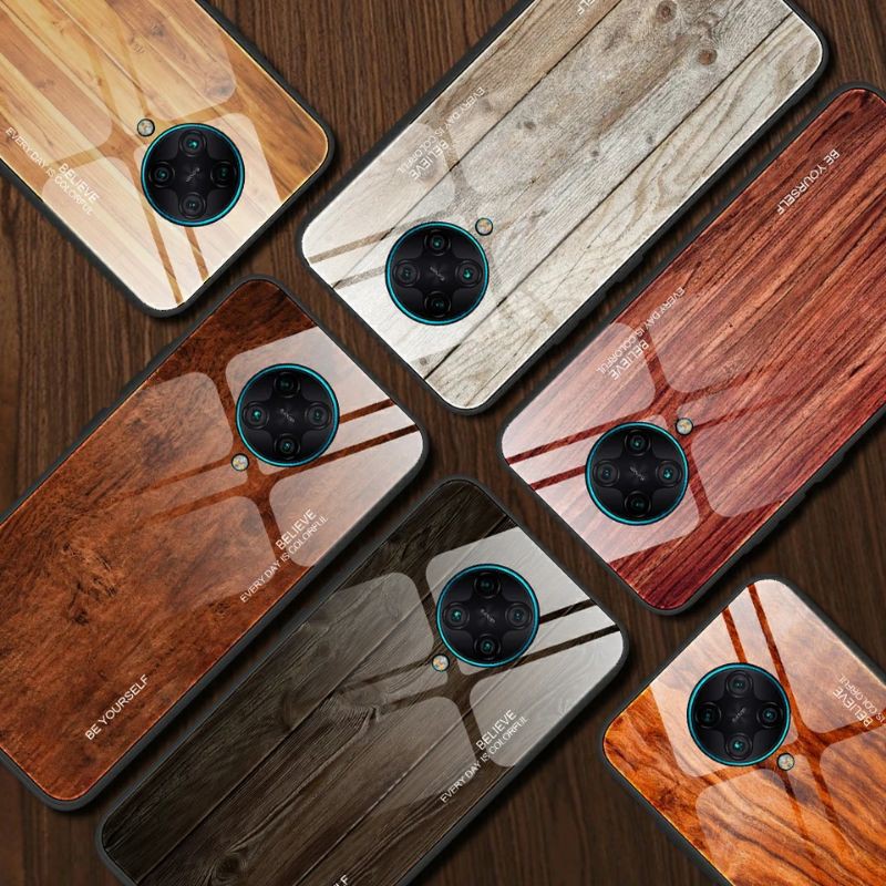 Woodgrain Glass Case Xiaomi Poco F2 Pro Poco F2Pro PocoF2Pro Redmi K30 Pro Softcase Hardcase Casing 