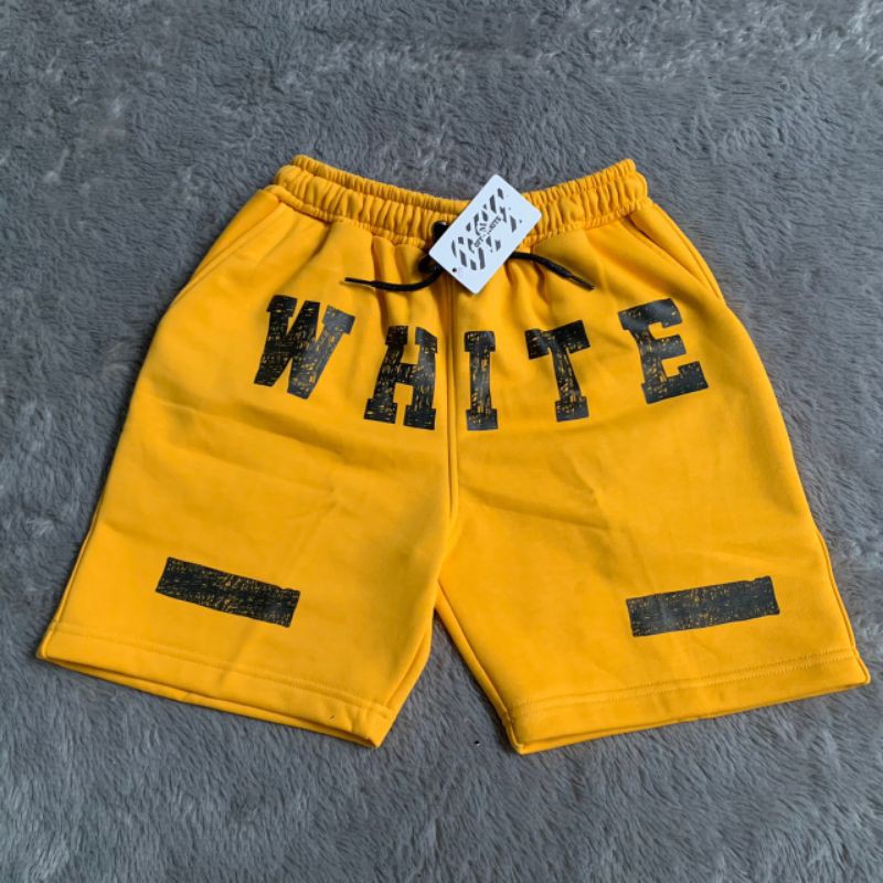 READY!!! SHORT PANTS / CELANA PENDEK OFF WHITE SKRIP YELLOW PREMIUM HIGHT QUALITY