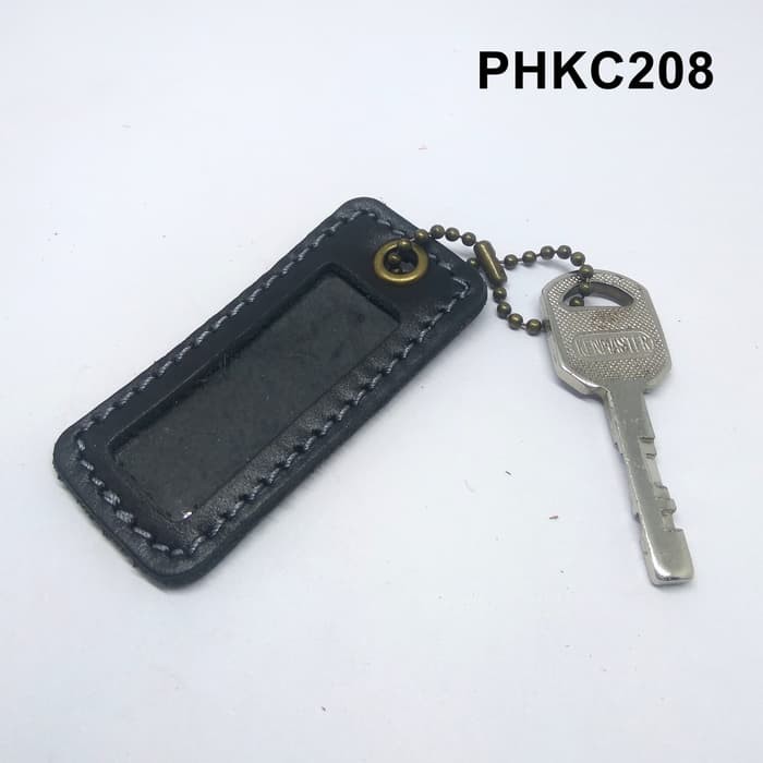 Gantungan kunci nama kulit asli name tag keychain label hitam PHKC208