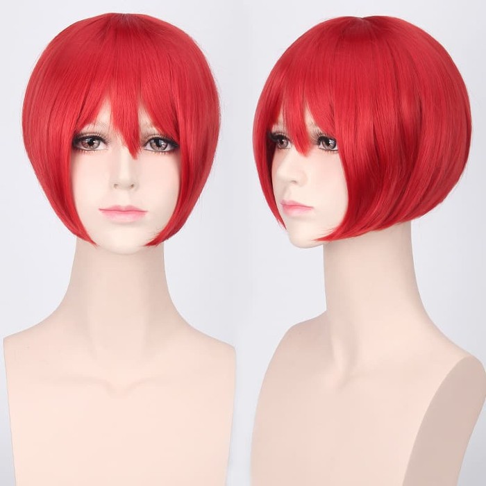 K047-7 wig base red merah bright pendek cowok cosplay rambut palsu