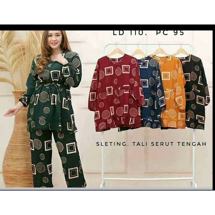 [BISA COD] Setelan Tie Dye One Set Rayon Super Lengan Panjang / Setelan Wanita PinggangTali Serut / 