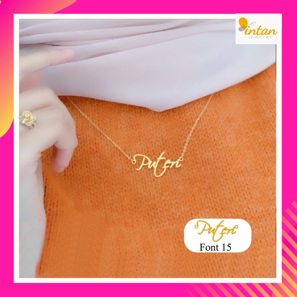 kalung huruf kalung nama emas custom monel lapis emas asli liontin tag nama kalungnama - FONT 15