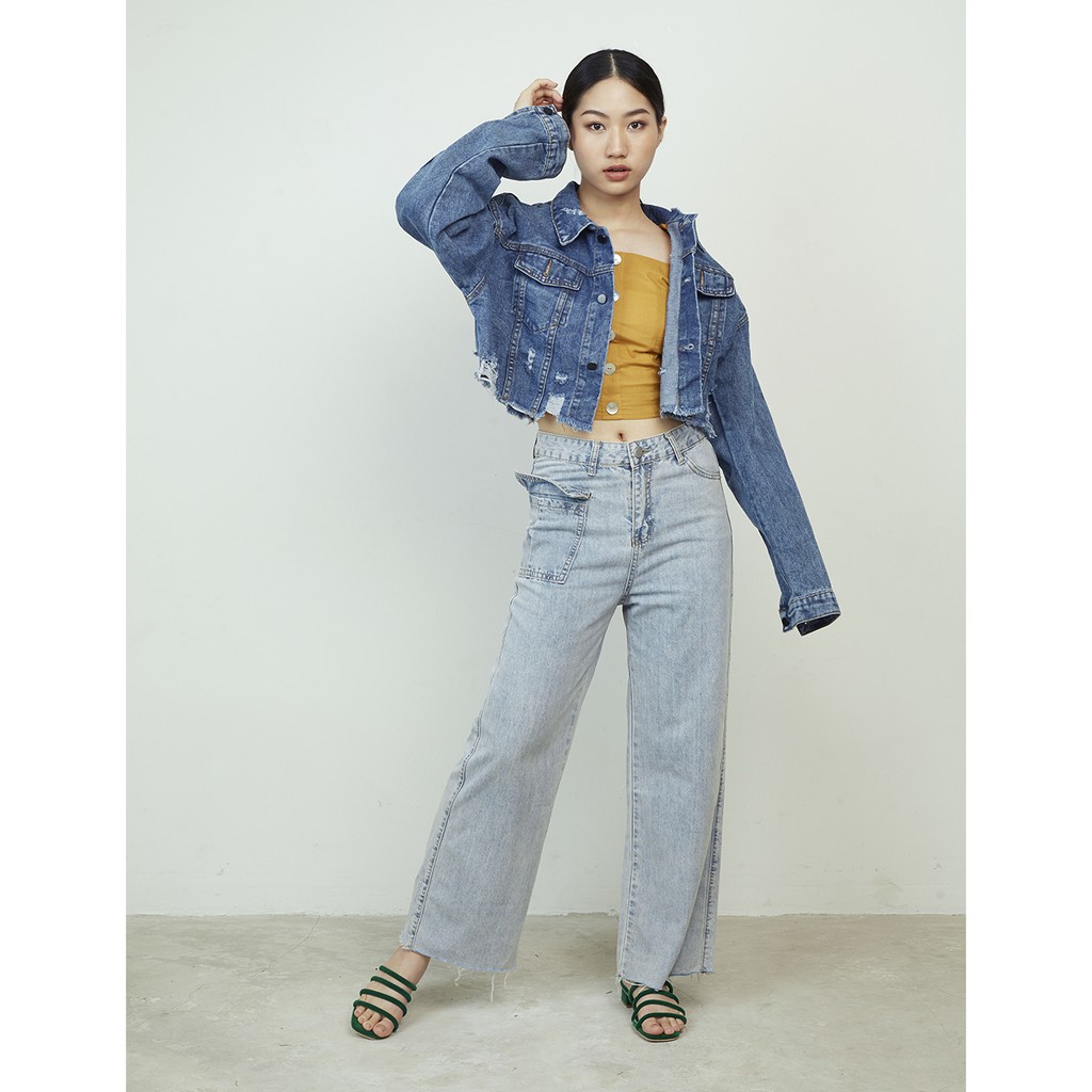 Yuan Market - Denim Hacked Off Crop Jacket