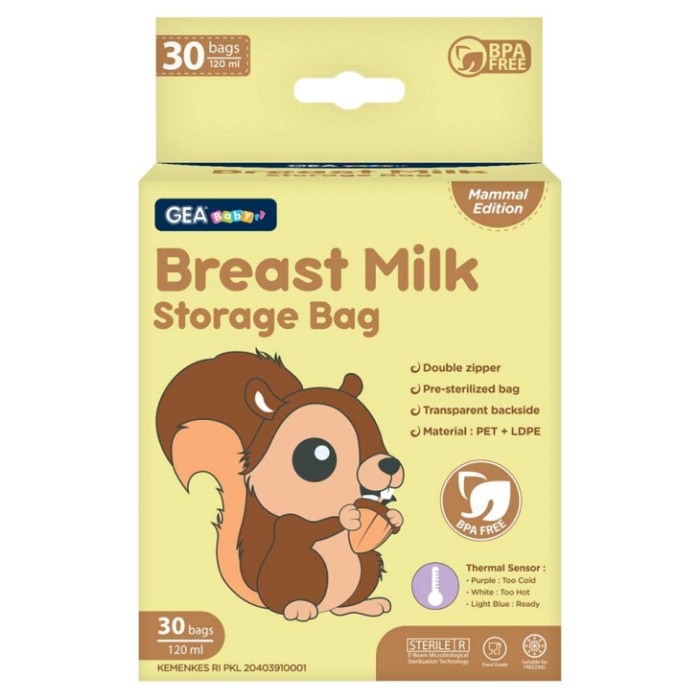 GEA BABY BREAST MILK STORAGE BAG 120ML ISI 30PCS - SQUIRREL BROWN