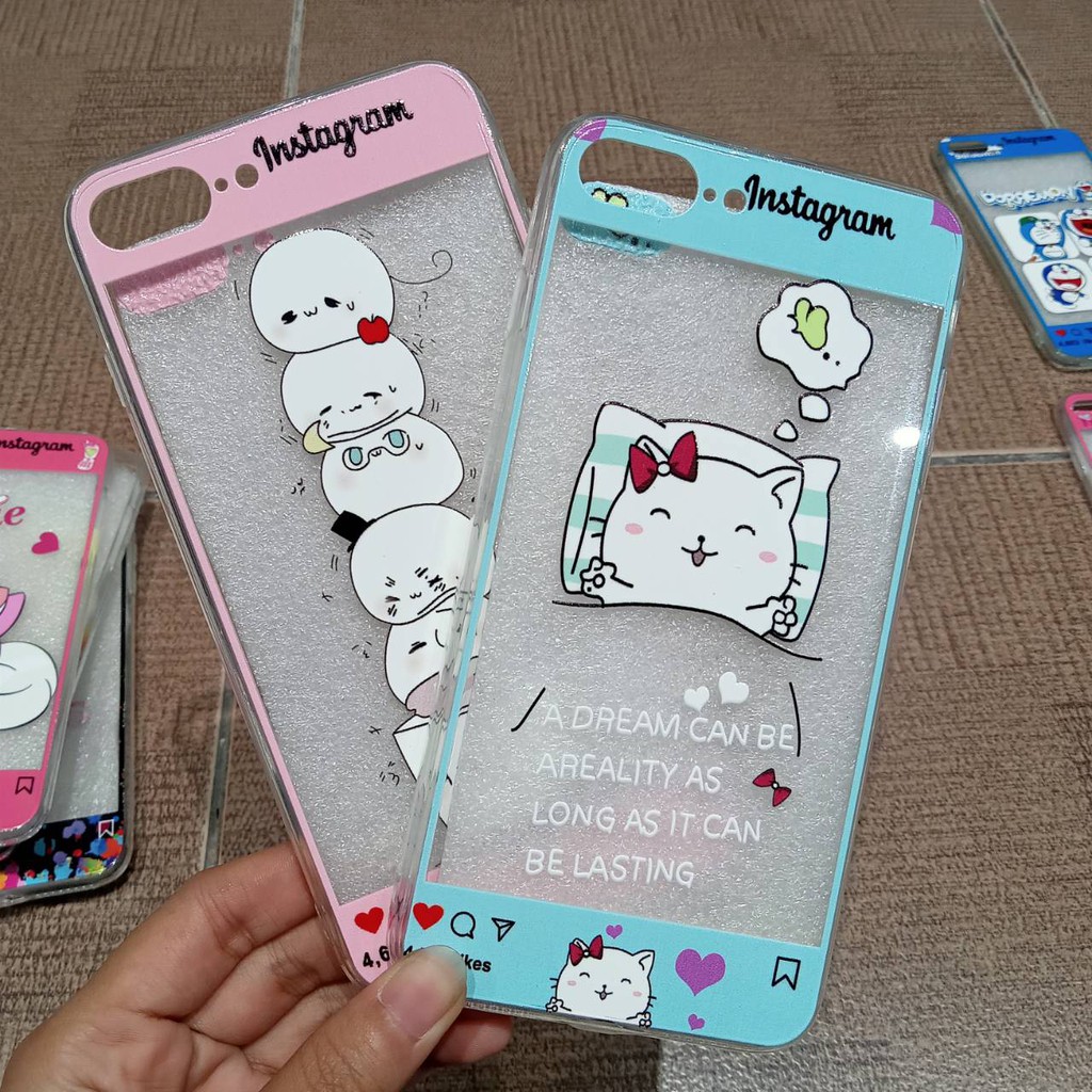 Case Fuze Glass Model Kartun Iphone 6 plus 7 8 plus XR Case Karakter untuk cewek