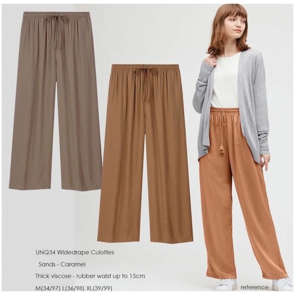 Outfit wanita terlaris // Celana kulot tali serut UNIQLO // Basic Crinkle Airflow premium