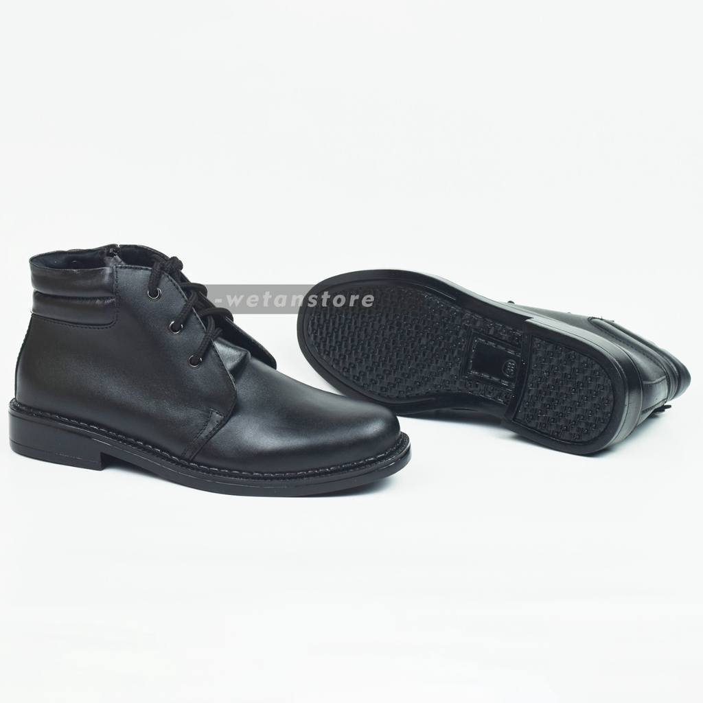 Sepatu PDH Pria Paskibra Dinas Kerja Polri TNI Satpam Bahan Kulit Hitam Original