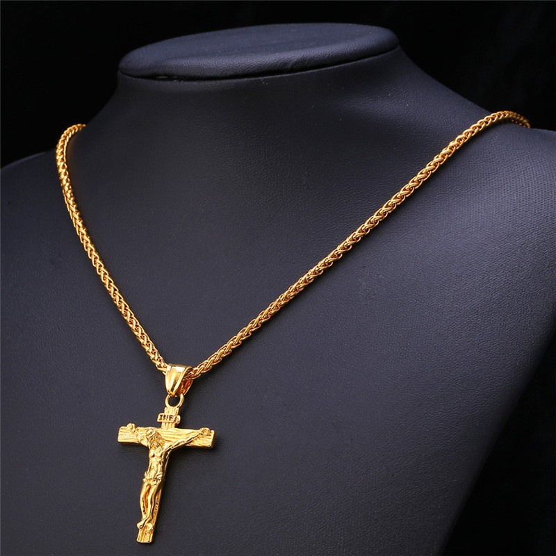 BISA COD Kalung Liontin Salib Yesus  UNISEX TERBARU Kalung 18K Emas Kalung Salib 0808k1#