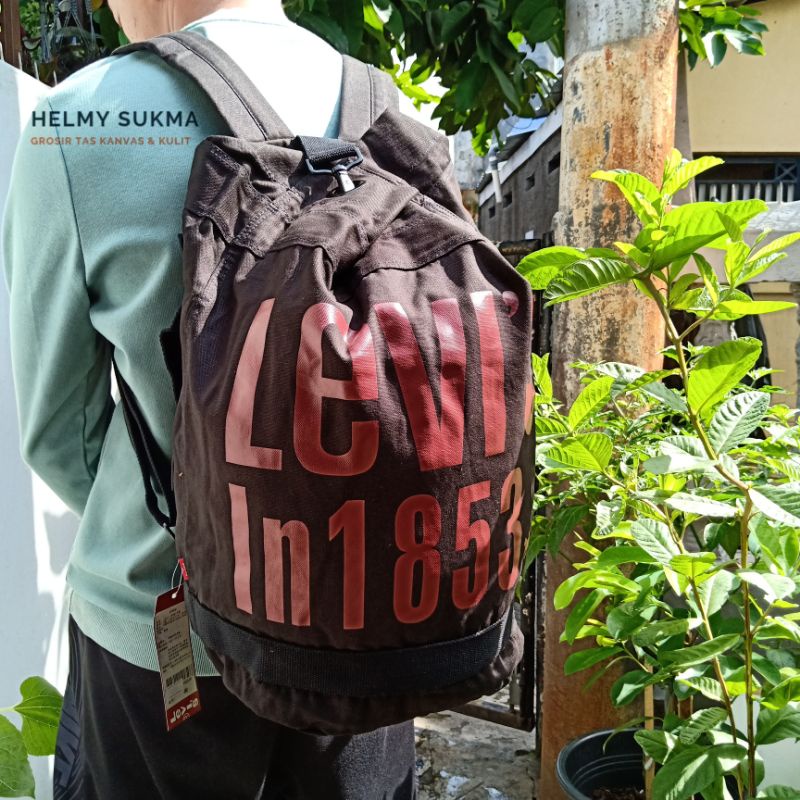 Tas Ransel Kanvas BackPack Serut Cantol Model Tabung Bulat