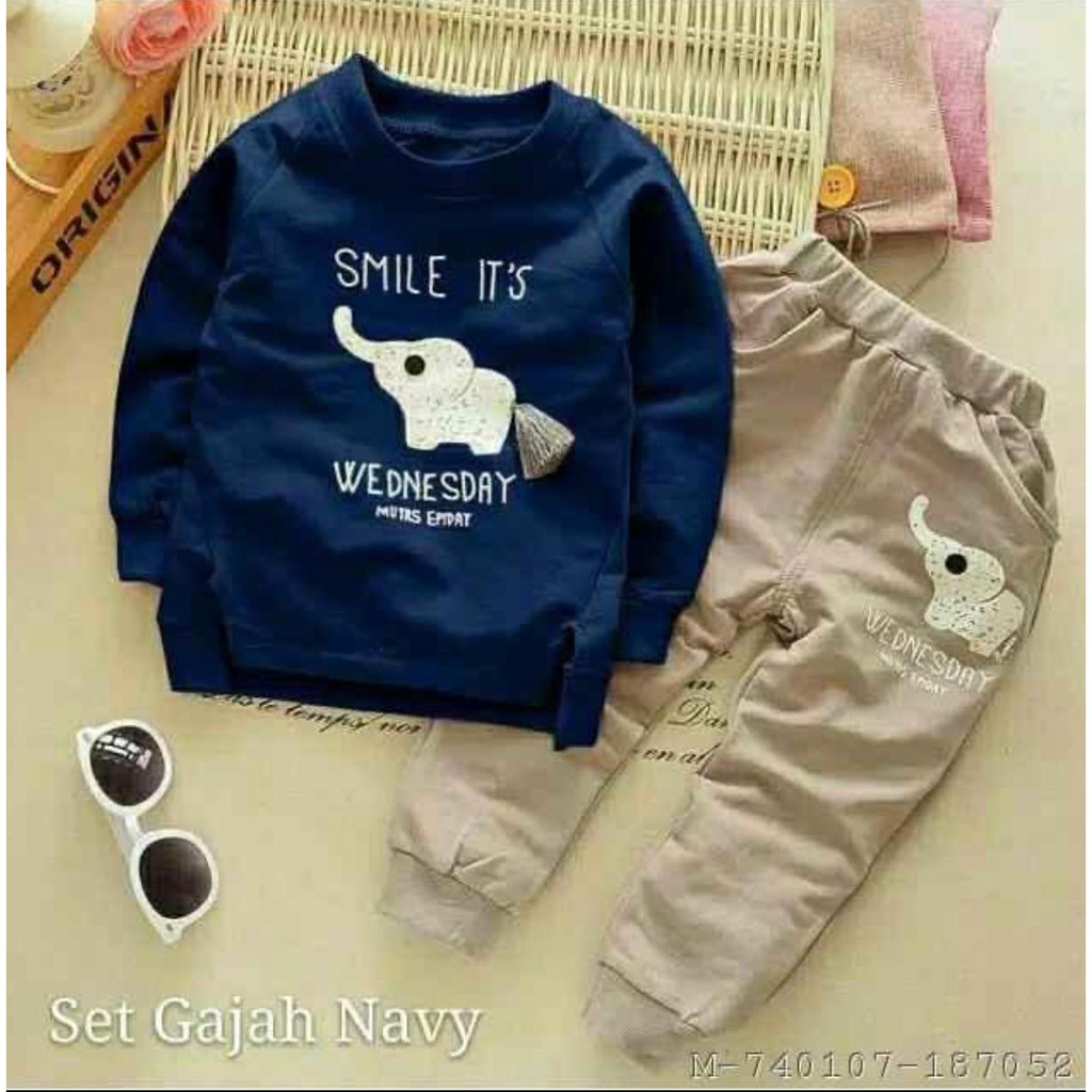 SETELAN SWEATER ANAK BABYTERY SWEATER ANAK MOTIF GAJAH SMILE 1-5 TAHUN SETELAN SWEATER JOGGER/JAKET ANAK LAKI LAKI JAKET ANAK /BAJU ANAK TERMURAH